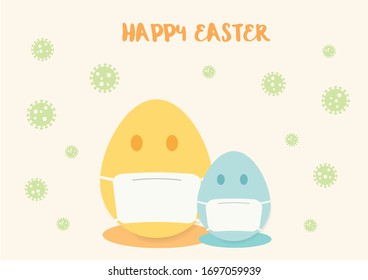 Easter Eggs Wearing Mask Protect Covid-19 or Corona Virus