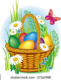 Ð¡olorful Easter Eggs in wicker basket