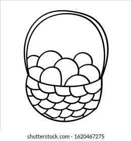 Easter eggs in a wicker basket with a handle. Vector illustration in Doodle style. Isolated object on a white background. Design element for children's books-paints, textiles, posters, school project