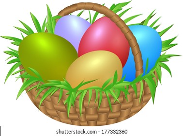 Easter eggs in a wicker basket. vector illustration