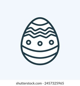 Easter eggs in a wicker basket with wavy ornament icon. Christian celebration pictogram with editable stroke. Traditional woven basket symbol. For web page, mobile app, logo element. Vector