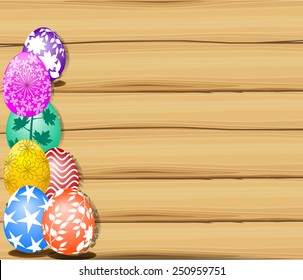 The Easter with eggs  and wood sign board