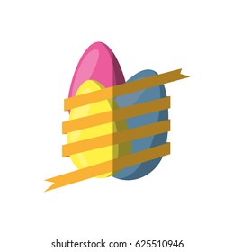 easter eggs wrapped yellow ribbon shadow