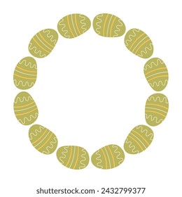 Ostereierkranz Hand auf weißem Hintergrund gezeichnet. Dekorativer Doodle-Rahmen von Holiday Food mit Ornamenten in Kreisform. Element für Grußkarte