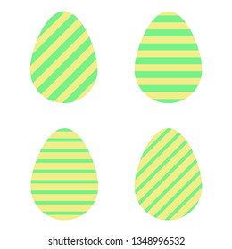 Easter eggs with yellow and green strips. Set of Easter eggs for decoration and cards.