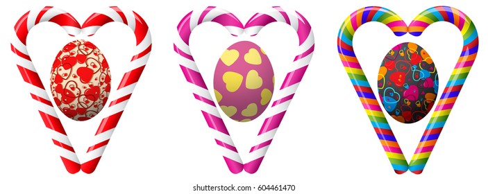 Easter eggs,egg and sweet candy lollipop isolated white background,icons set. Happy Easter hunt card,background,banner.Easter Vector illustration