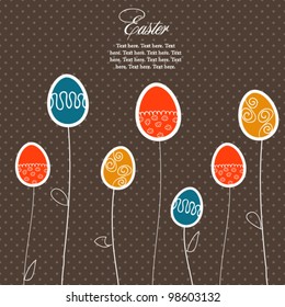 Huevos de Pascua - tarjeta de flores con fondo de punto de polka