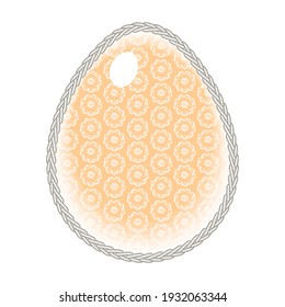 Easter eggs.Isolated drawing. Stylization of spikelet embroidery, knitting, sewing, needlework. Outline of an egg with pigtails. Floral ornament. To decorate a religious holiday.Church items.
