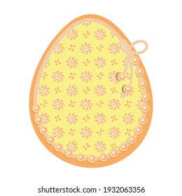 Easter eggs.Isolated drawing. Stylization of spikelet embroidery, knitting, sewing, needlework. Outline of an egg with pigtails. Floral ornament. To decorate a religious holiday.Church items.