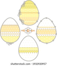 Easter eggs.Isolated drawing. Stylization of spikelet embroidery, knitting, sewing, needlework. Outline of an egg with pigtails. Floral ornament. To decorate a religious holiday.Church items.