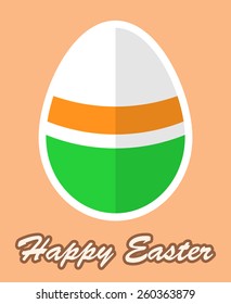 Easter egg(with orange stripe and green stripe) and happy Easter text flat design vector. Template for for greetings card and etc.