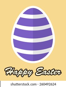 Easter egg(with violet stripe) and happy Easter text flat design vector. Template for for greetings card and etc.