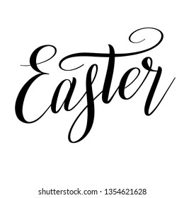 Easter. Elegant design element for greeting cards. Black isolated cursive. Calligraphic style. Brush pen lettering. Hand written inscription. Vector script.