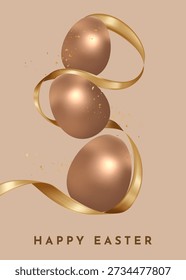 Easter Elegant Golden Eggs With Ribbon Vertical Greeting Card Illustration for Luxury Holiday Celebration Design