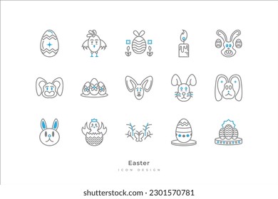 Easter Element Icon Set. Contains Eggs, Chick, Bunny, and More
