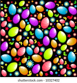 Easter elements background with easter eggs and chicks.