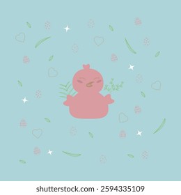 Easter elements on blue background with chick, EPS 10