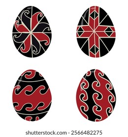 Easter elements set. Eggs with ukrainian ornament set. Holiday vector illustration