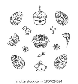 Easter elements set hand drawing sketch in doodles style isolated on white background. Stock vector illustration. 