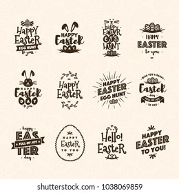 Easter emblem set brown color isolated on background typography style for greeting card text templates, label, badges, decoration, sale banner, party, poster,  tag, decoration. Vector Illustration