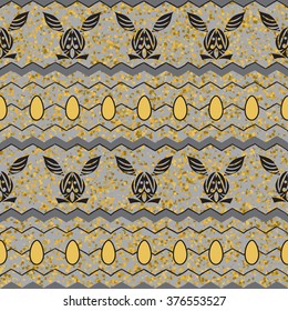 Easter Ethnic ornament stylized eggs and rabbits. Vector illustration.