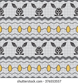 Easter Ethnic ornament stylized eggs and rabbits. Vector illustration.