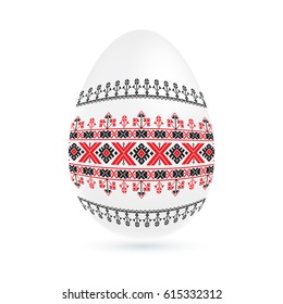 Easter ethnic ornamental egg with cross stitch pattern. Isolated on white background Vector illustration.