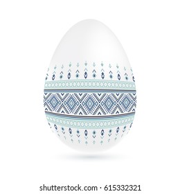 Easter ethnic ornamental egg with cross stitch pattern. Isolated on white background Vector illustration.