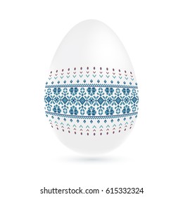 Easter ethnic ornamental egg with cross stitch pattern. Isolated on white background Vector illustration.