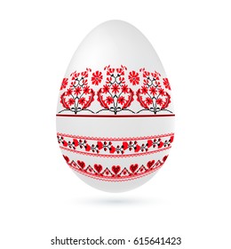 Easter ethnic ornamental egg with cross stitch pattern. Isolated on white background Vector illustration.