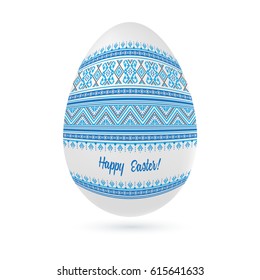 Easter ethnic ornamental egg with cross stitch pattern. Isolated on white background Vector illustration.