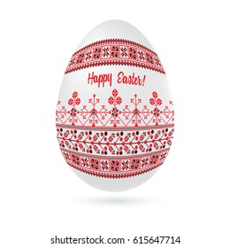 Easter ethnic ornamental egg with cross stitch pattern. Isolated on white background Vector illustration.