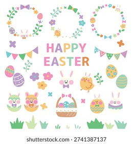 Easter event hand-drawn illustration material set [Rabbit Chick]