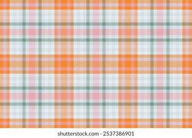 Vector de fondo de tela de Pascua, patrón industrial de cuadros sin costuras. Textura de cuadros de tartán textil cálido en paleta de colores blanco y naranja.