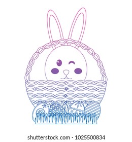 easter face rabbit in basket and decorative eggs