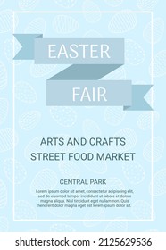 Easter fair banner. Blue background with easter eggs pattern