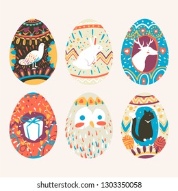 Easter festival painted eggs collection vector