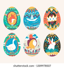 Easter festival painted eggs collection vector