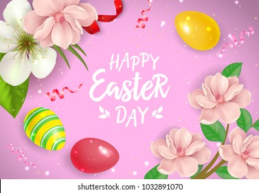 Easter Festive Card with Eggs and Blossoms