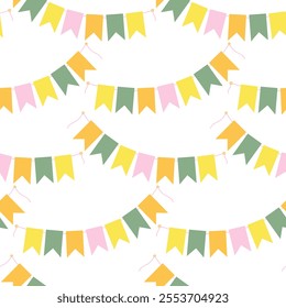 Easter Festive Pennant garland on string in trendy spring colors Seamless Pattern. Easter background