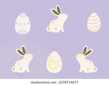 Easter, festive rabbit, rainbow, the joy of Easter. The background is pastel colors. Easter vector illustration.