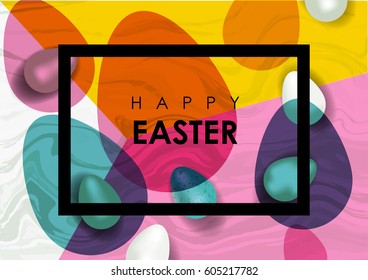 Easter festive vector illustration. Realistic festive eggs and marble texture.