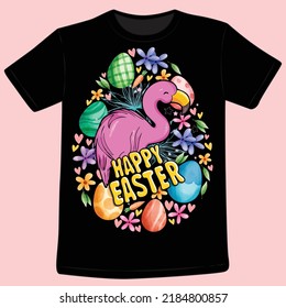 Easter Flamingo, Vector illustration, T-Shirt design.