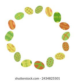 Easter flat colored wreath with Easter eggs.