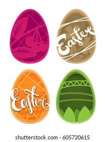 Easter flat illustration. Carved Easter eggs.