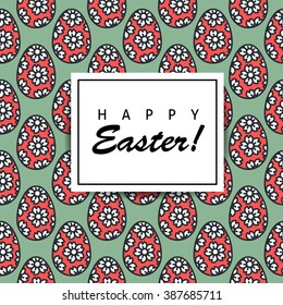 Easter flat thin line icon seamless pattern greeting card template. Minimal outline Easter egg modern vector wallpaper texture background, gift wrapping