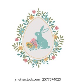 Easter floral composition with mint bunny inside an egg