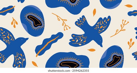 Easter Floral Egg  and birds Pattern vector design
