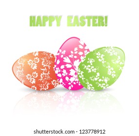 Easter Floral Eggs and Greetings Over White Background