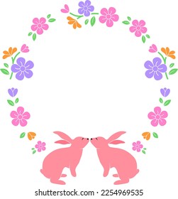 Easter floral and rabbits frame. Suitable for social media posta, mobile apps, card, invitation, banner and web design. Vector illustration.